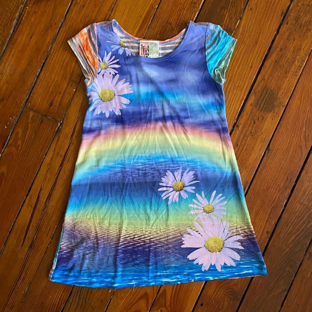 Rainbow Water Daisy Flower Dress Size 5